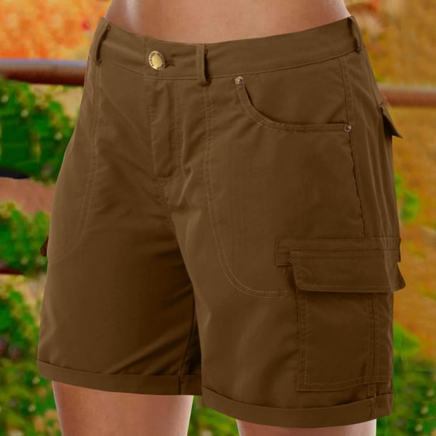 MKLEKYY Pantalones Cortos Holgados de Color Liso para Mujer, Pantalones Cortos de Playa de Verano con Botones, Pantalones Cortos Cargo