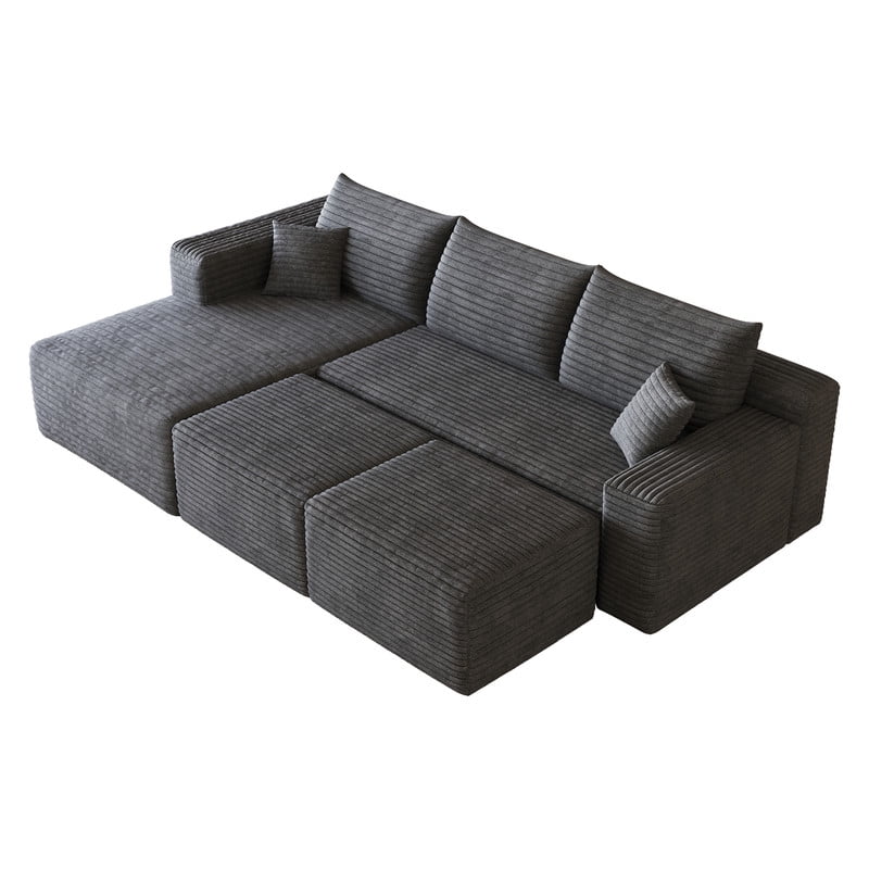 94'' Cloud Sectional Sofa with 2 Ottomans, Modular Upholstered Sofa Couch with Deep Seat, Plush Corduroy Fabric U Shaped Sofa for Living Room, Left Facing Chaise
