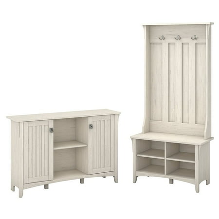 Bush Salinas Hall Tree With Shoe Bench And Accent Chest In White