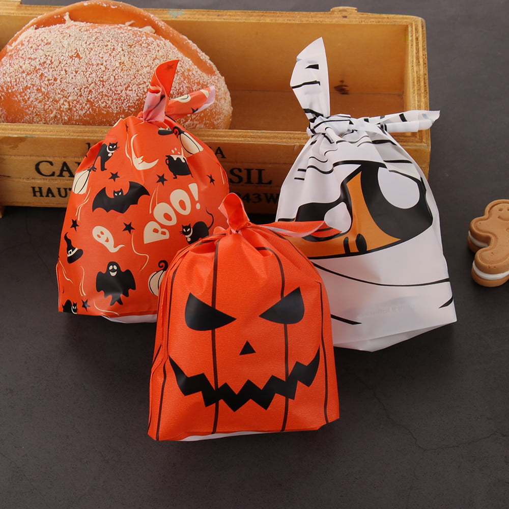 100 Pcs Store Gifts Packaging Bags Halloween Trick or Treat Candy Storage Bags