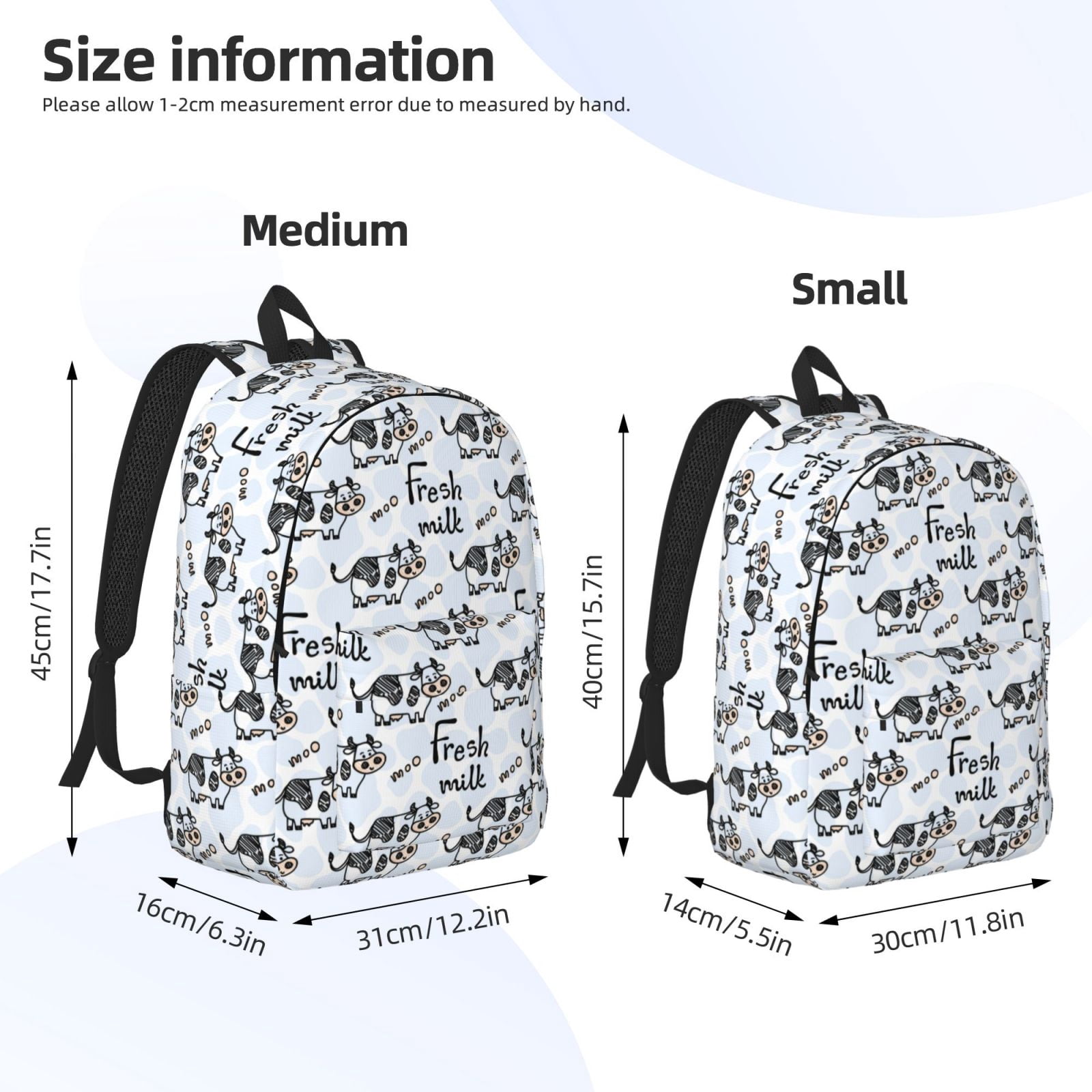 Vsdgher Cow With Fresh Milk Print Canvas Backpack Travel Rucksack Unisex Knapsack 15.7/17.7Inch Laptop Backpack for Work,College -Medium