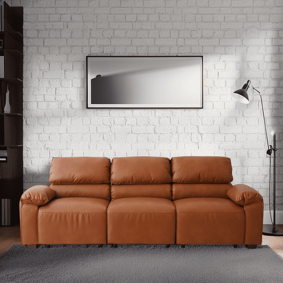 Fairyland Contemporary PU Leather Sofa Upholstered for Living Room,Office,3 Seater Brown