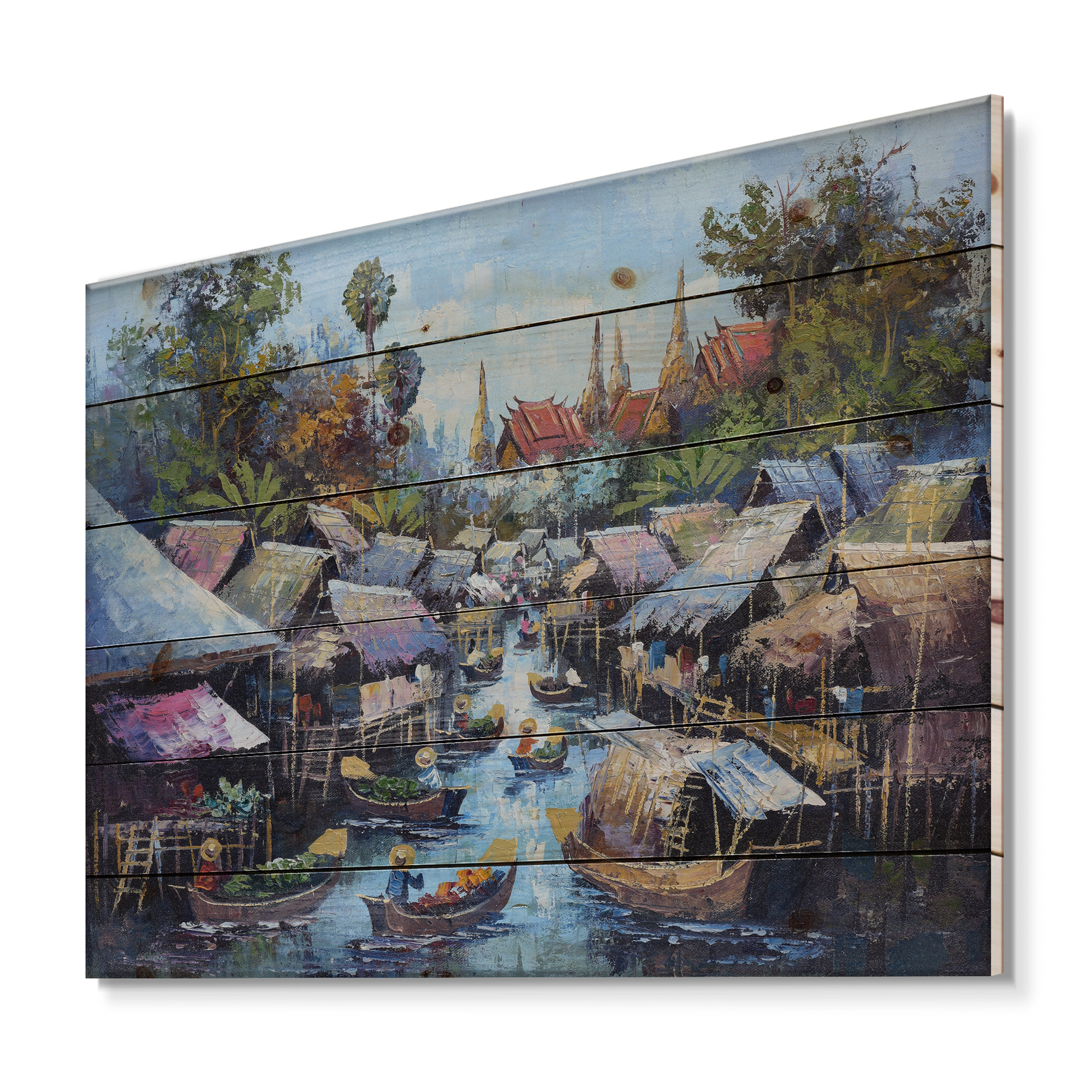 Designart 'Ancient Waterside Life I' Traditional Print on Natural Pine Wood