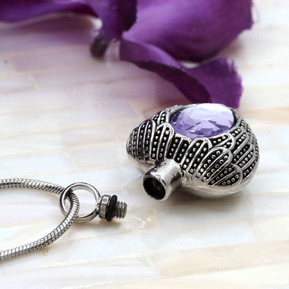 Anavia Cremation Necklace Urn Pendant Memorial Jewelry Angel Birthstone Heart Ashes Container with Free Funnel Kit and Velvet Jewelry Box [June]