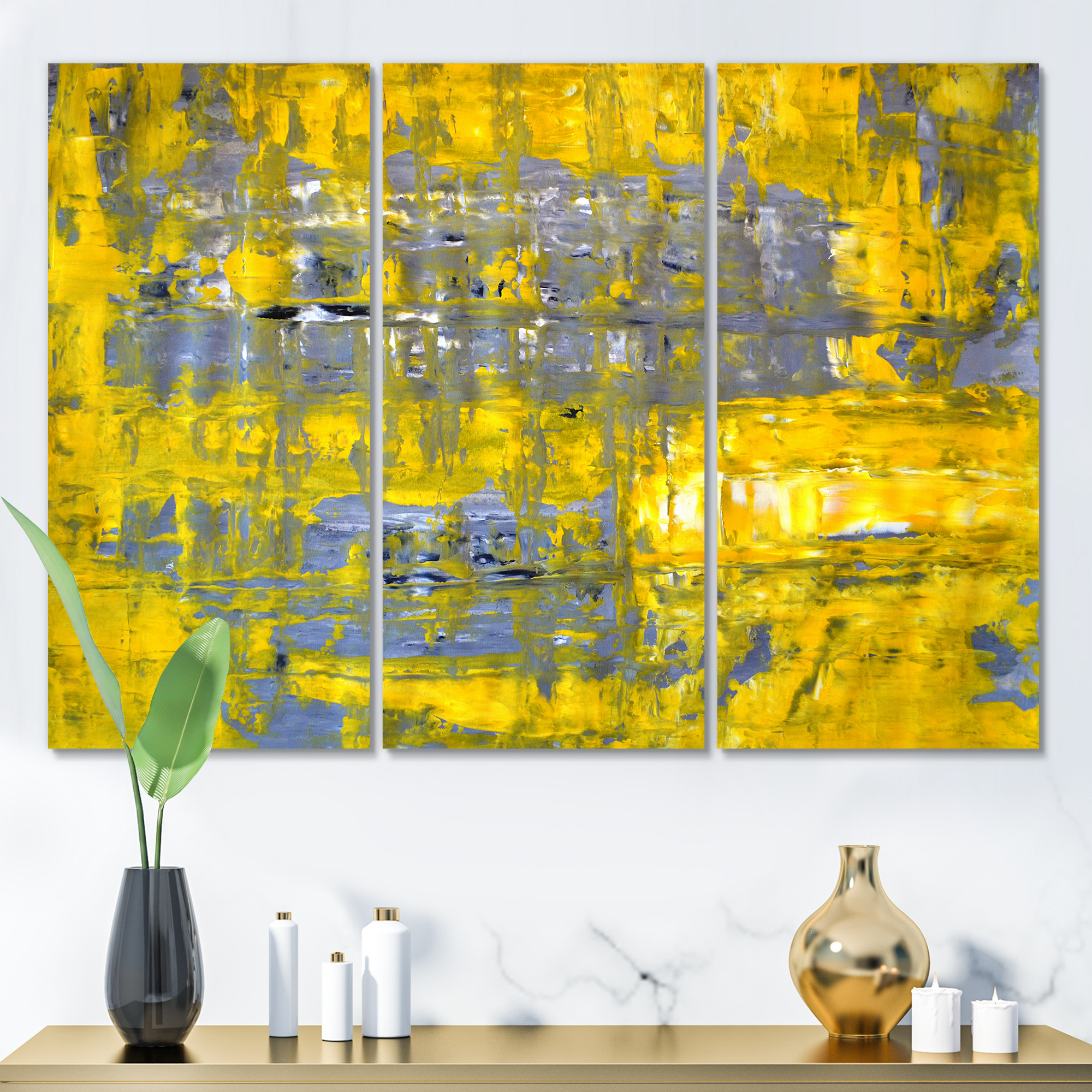 Designart ' Grey Meets Yellow Abstract Art I ' Modern Canvas Wall Art Print