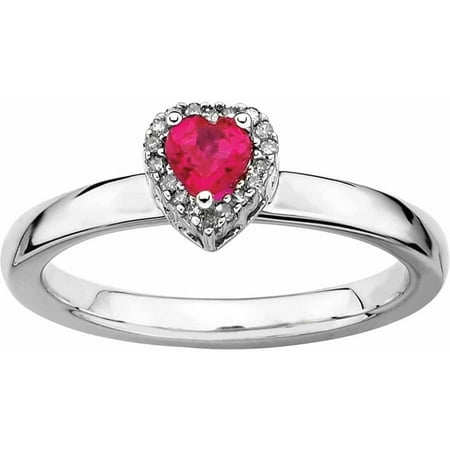 Sterling Silver Stackable Expressions Cr. Ruby Heart Diamond Ring