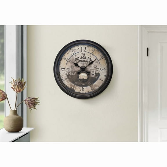Clocks, 20" Round, Wall Clock, Antique Brown, Transitional