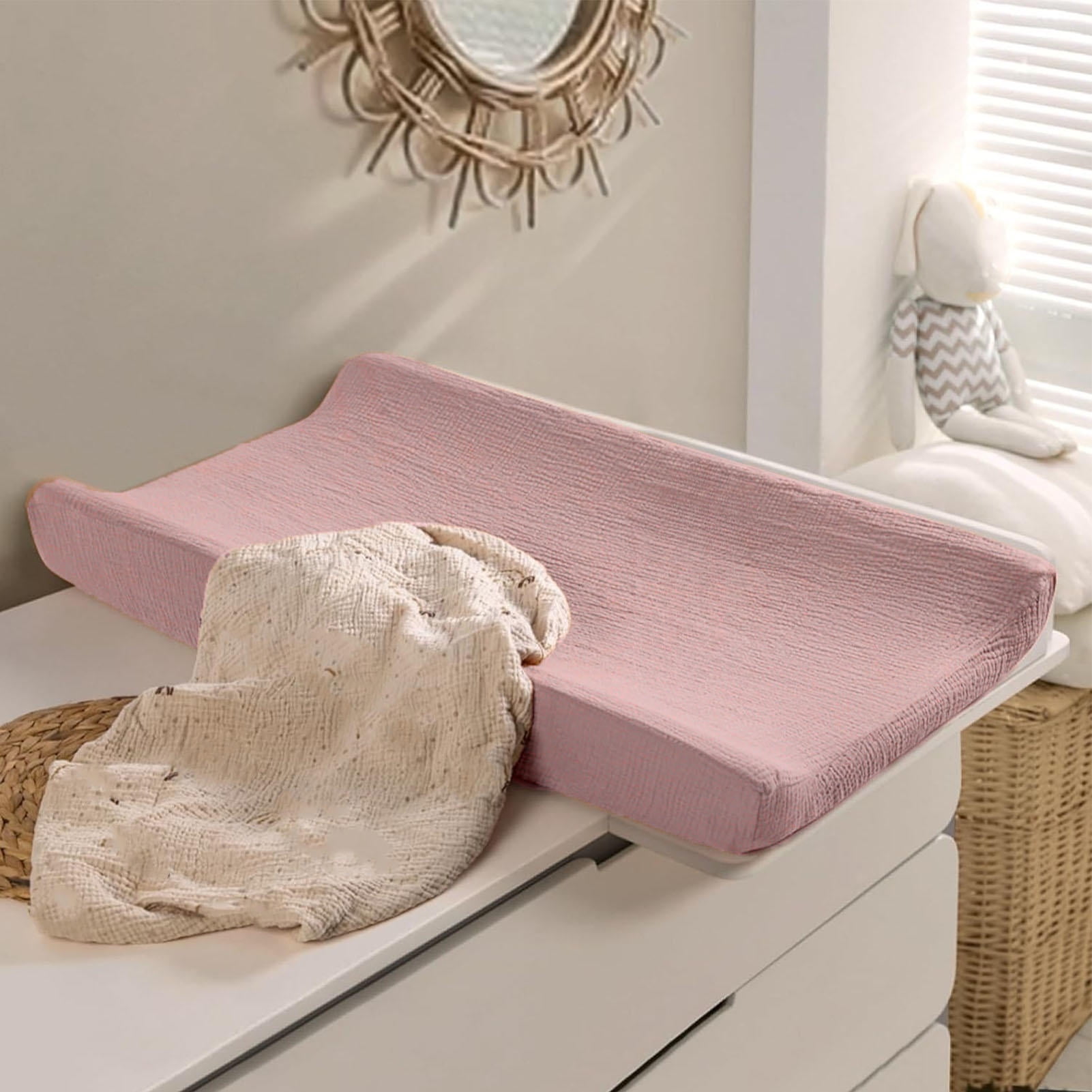 LAZIOEGR 2-Pack Cream Pink Diaper Changing Pad Covers – Full Wrap, Machine Washable, Soft & Durable – Fits Most Standard Pads, Ideal Gift
