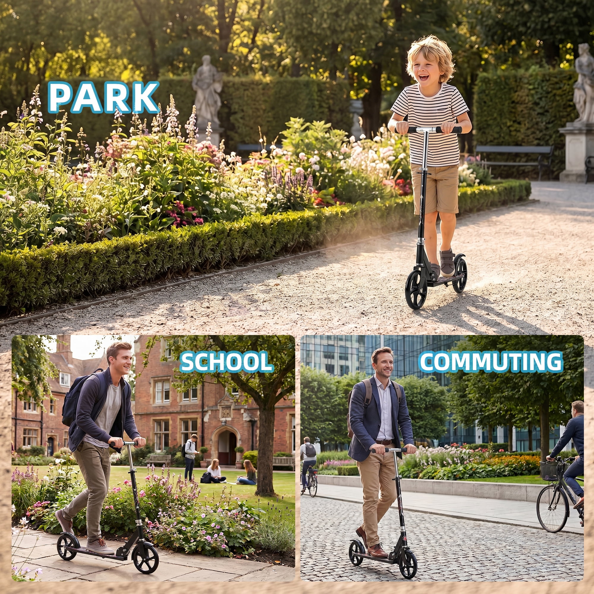 Redsmile Kick Scooter with 3 Adjustable Levels,Folding Commuter Scooter 8 Inch Big Wheels for Teens & Adults,Black