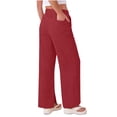 thumbnail image 2 of GiLiling Girls Cotton Linen Pants Wide Leg Drawstring Elastic High Waist Pants Teen Summer Casual Loose Lightweight with Pockets (Red, 12-13 Years), 2 of 9