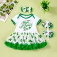 thumbnail image 3 of GYRATEDREAM Newborn Baby Girl My 1st St. Patrick's Day Outfit Infant Short Sleeve Letter Print Tutu Romper Dress Headband Shoe 3Pcs Set for 0-24M, 3 of 6