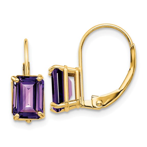 14K Yellow Gold Earring Drop & Dangle Women'S Amethyst Octagon Emerald Purple 16 mm 5