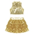 thumbnail image 4 of Alvivi Kids Girls Jazz Modern Hip Hop Dance Outfits Sleeveless Crop Tops with Skirted Shorts Set Gold 8, 4 of 5
