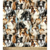 Cotton Collies 2 Dogs Puppies Animals Pets Cotton Fabric Print by Yard D760.59