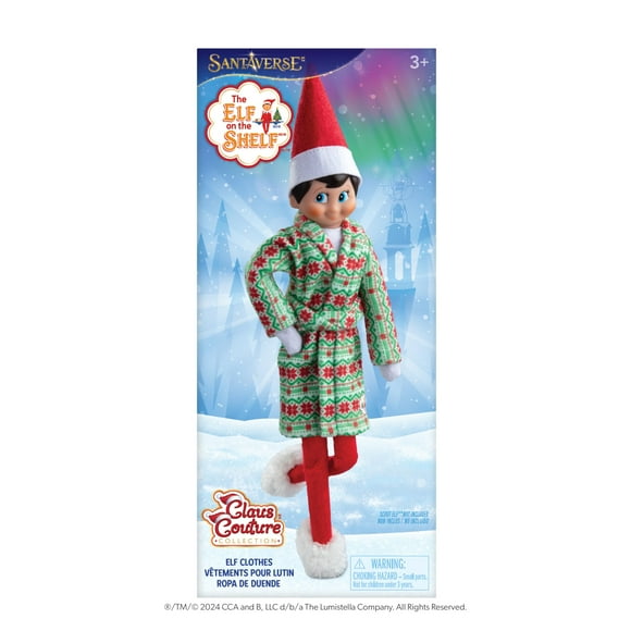 La Elf sur l'Étagère Claus Couture Robe Câline et Ensemble de Pantoufles - Robe de Vacances Confortable et Pantoufles pour Votre Elf Scout - Inclut Robe de Noël Festive et Pantoufles