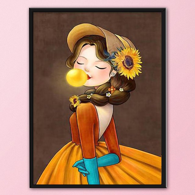 Cuadros Decorativos DIY 14CT estampado punto de cruz Kit girasol niña bordado A Ndcxsfigh Nuevos Originales