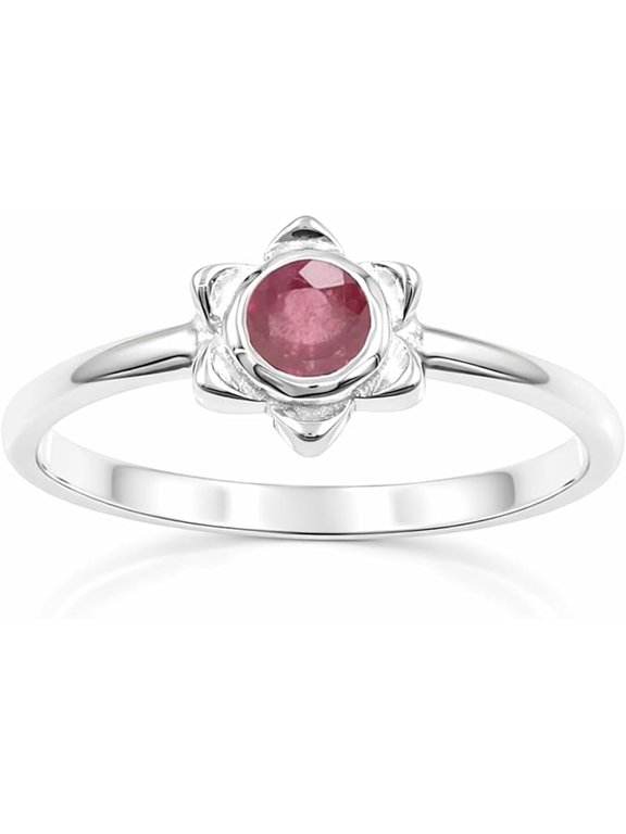 Earth Gems Ruby Ring - Sterling Silver Flower Design Jewelry for Women