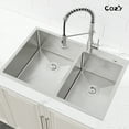thumbnail image 4 of COZY 33″x22″ Stainless Steel Kitchen Sink, Double Bowl in Brushed Nickel, Overmount Handmade Sink, with US Standard Drain and Hook, SS-BR03D-332208, 4 of 11