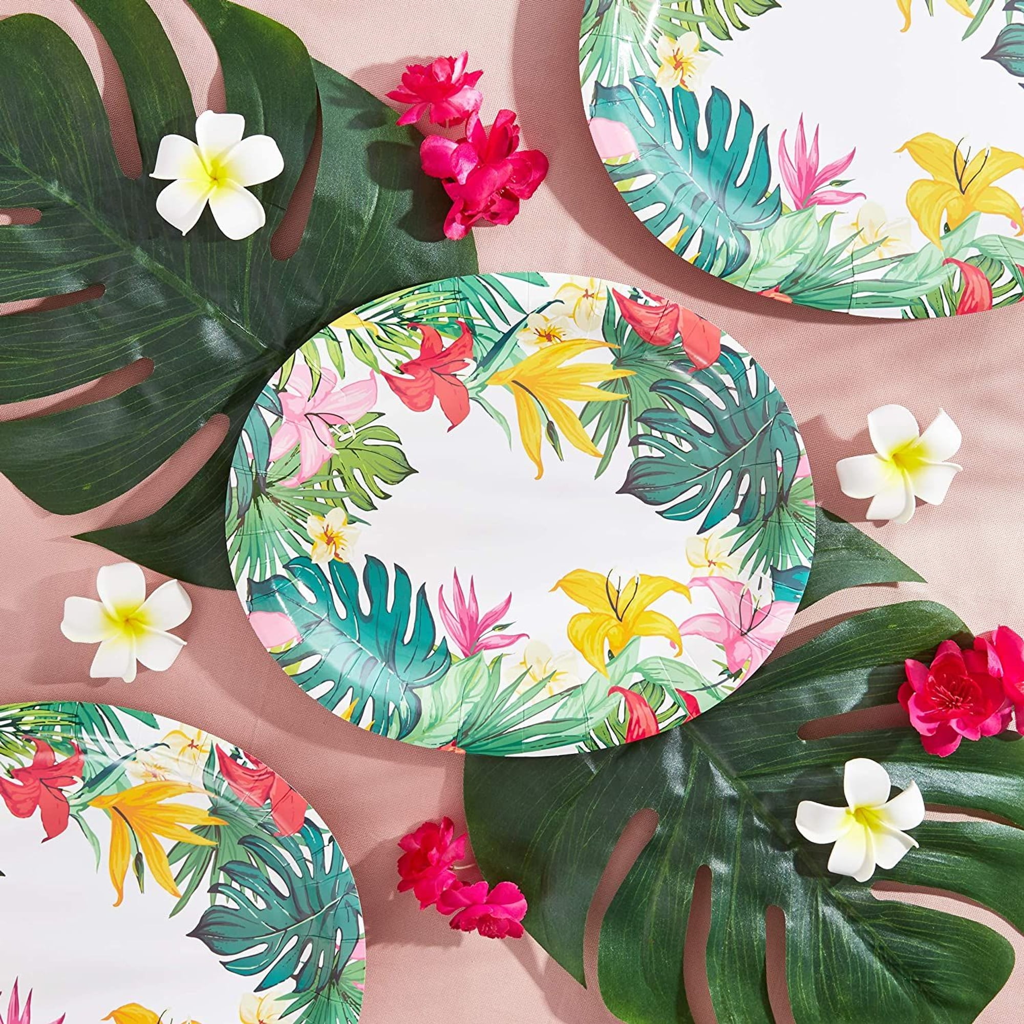 48 Pack Tropical Aloha Beach Themed Hawaiian Luau Party Supplies Oval Paper Plates 12.5 x 10.5 in Walmart