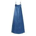 thumbnail image 4 of Vestido largo ajustable de denim azul clásico para mujer: diseño con tirantes, tejido elástico, adecuado para ocasiones diarias/formales, varias tallas, 4 of 5