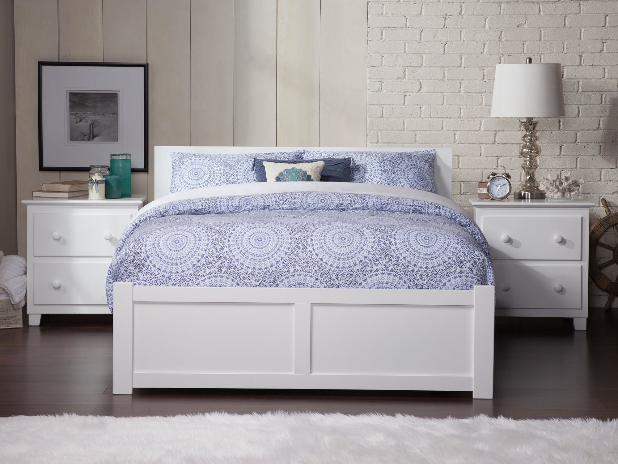 AFI Orlando Queen Wood Platform Bed with Headboard Footboard & Twin XL Trundle, White