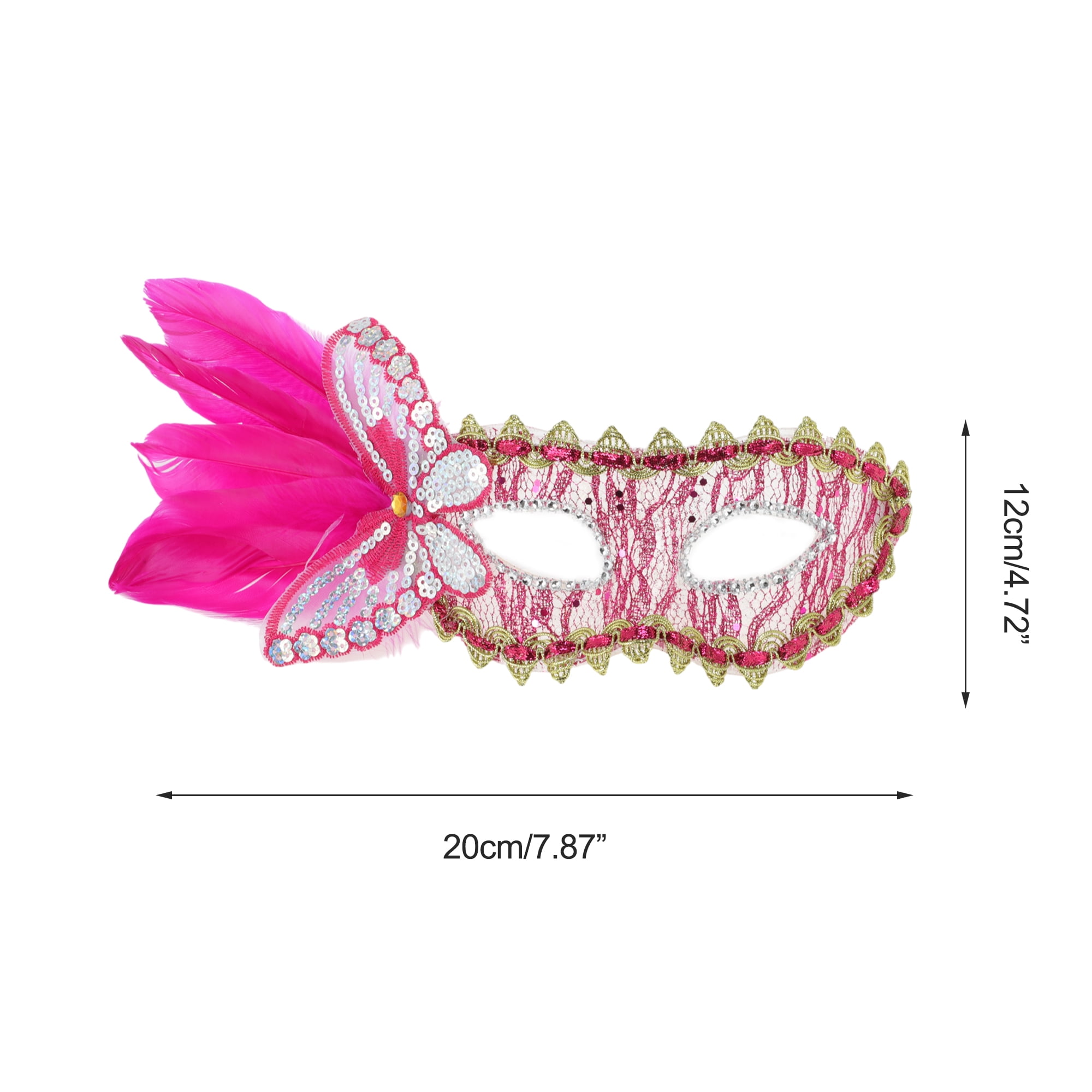 Unique Bargains 1 Pack Elegant Side Feather Masquerade Princess Party Mask Rose Red