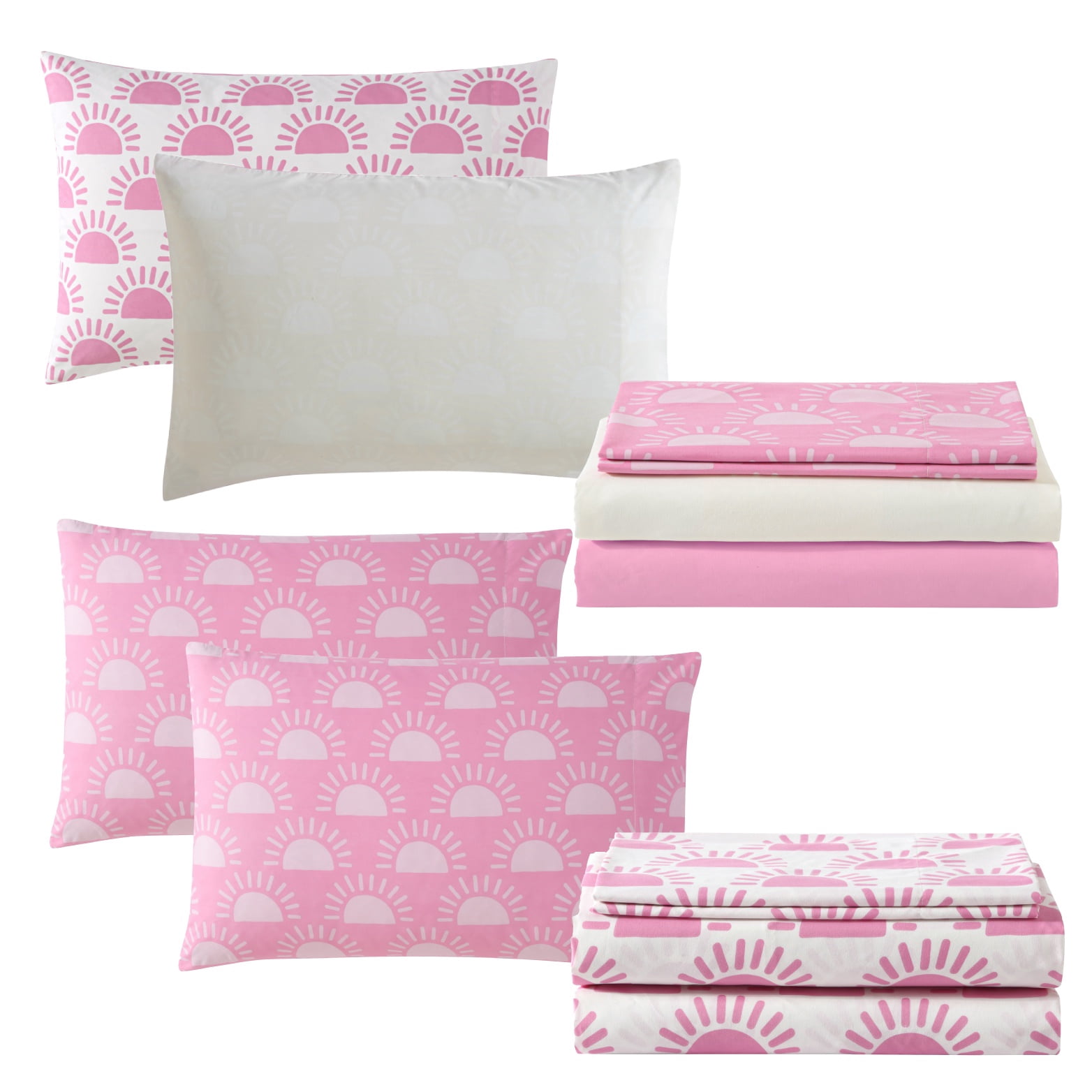 Urban Shop 8 Piece Pink Sunburst Mix and Match Sheet Set, Full