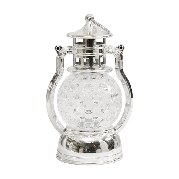 Ikohbadg Retro Small Oil Lamp with LED Lights, Holiday Decorative Night Lamp for Home, Rustic Vintage Home Decor Desktop Lamp for Gifts, Silver