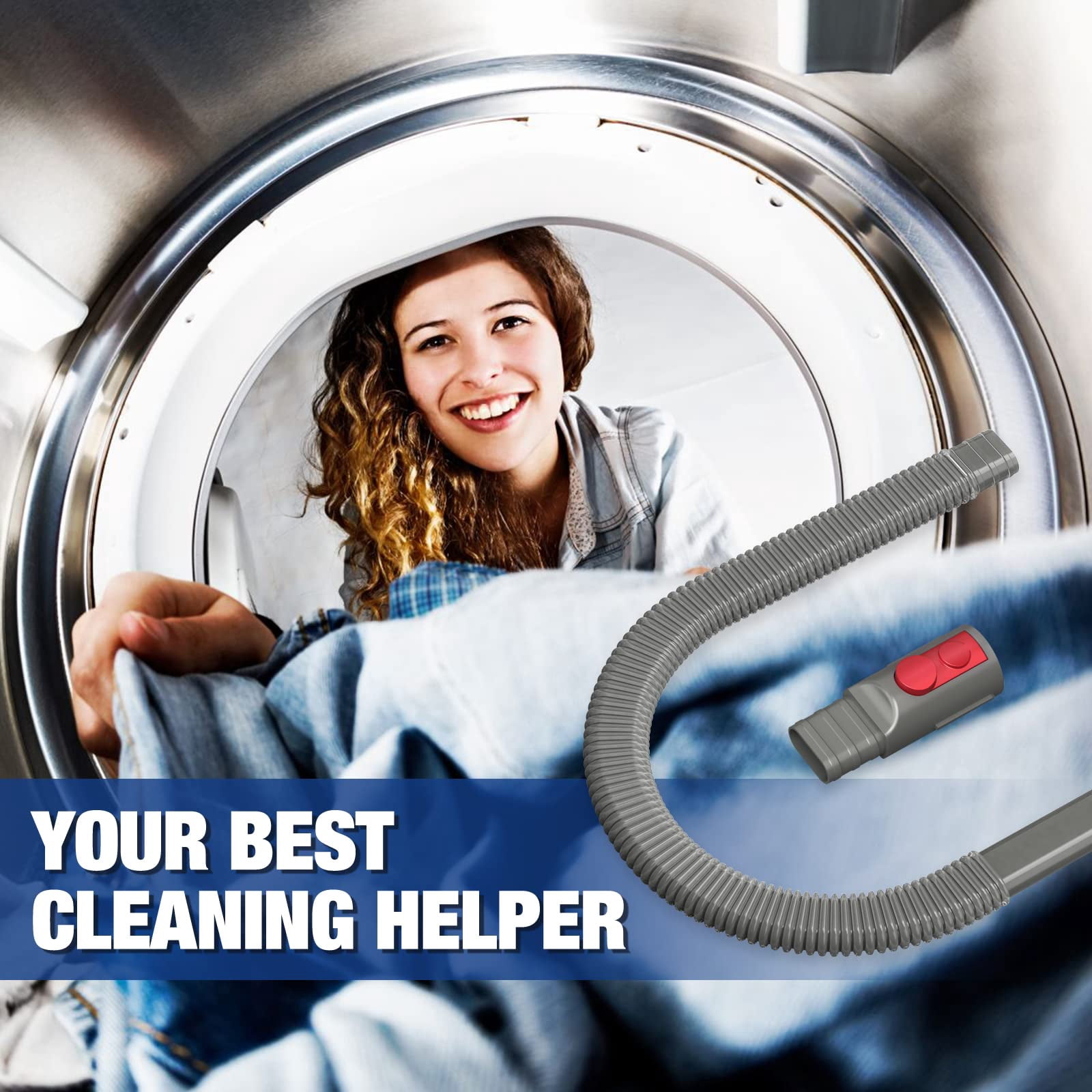 DRYVENCK Dryer Vent Cleaner Kit, Cleaning Tools Compatible with D'S' V7 V8 V10 V11 V15 or Higher Models and Dryer, Flexible Vacuum Hose Lint Remover Attachment & Long Brush (Grey)