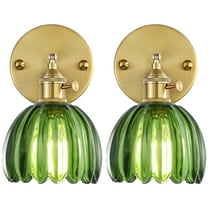 Capslpad Vintage Wall Sconces Set of 2 Wall Lighting Fixture with Green Tulip Glass Lampshade 180 Degree Adjustable Hardwired with Switch Wall Lamp for Bedside Bedroom Living Room