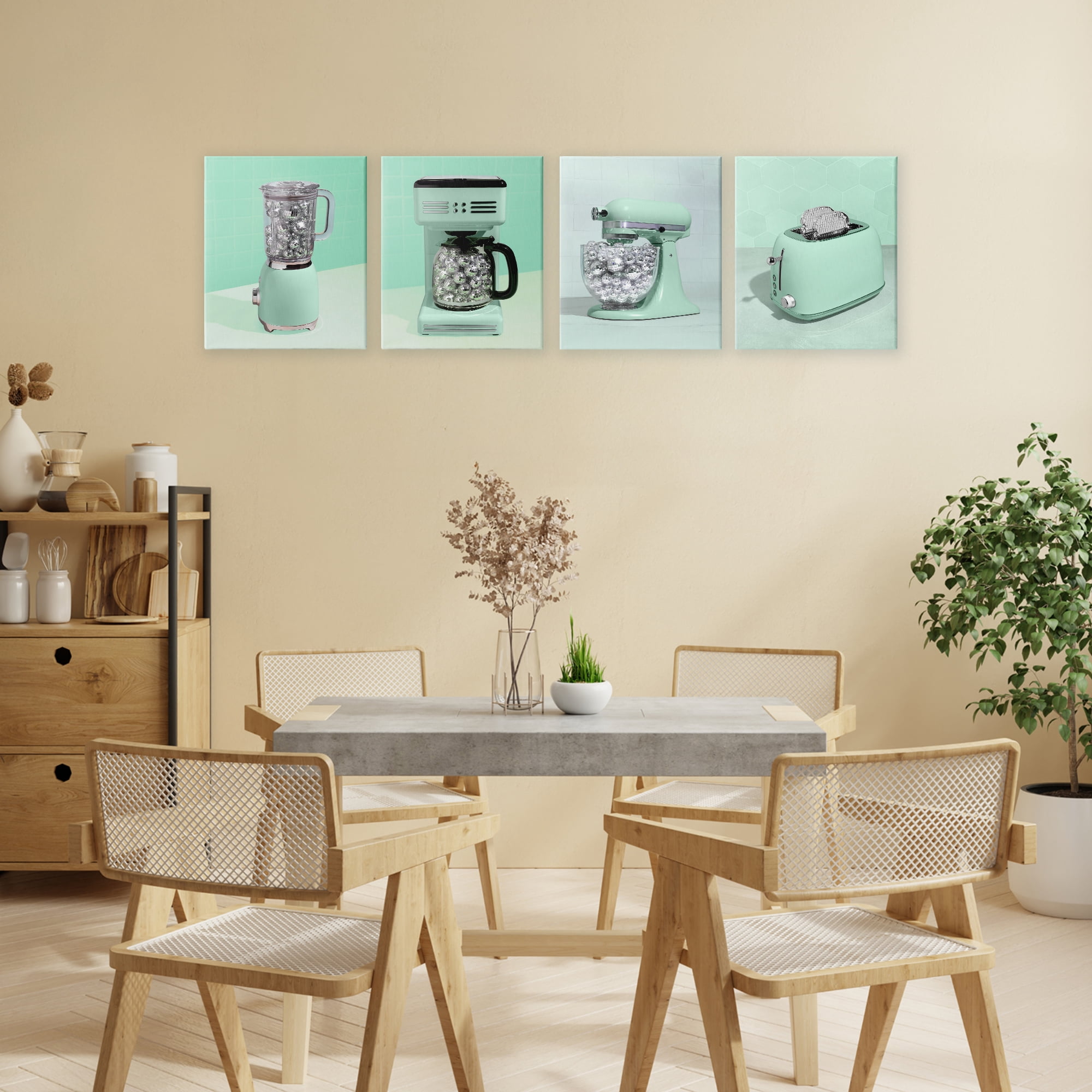 Stupell Industries Disco Drink Blender over Green 4 Piece Canvas Wall Art Set, design by LISH Creative