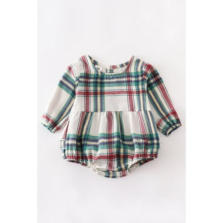 

Green red plaid baby romper