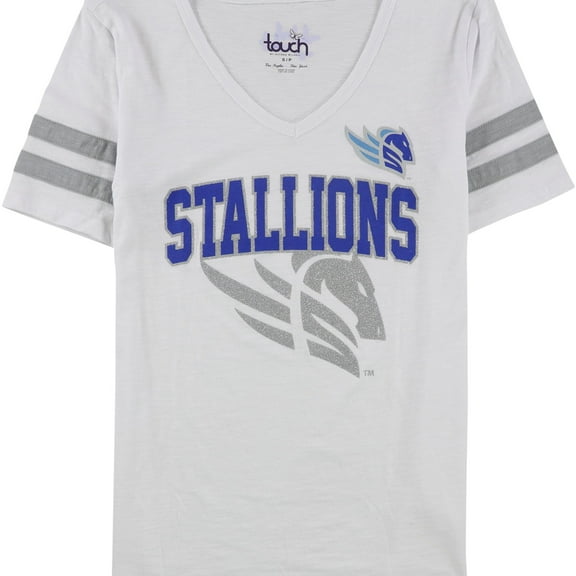 Touch Womens Glitter Stallions Graphic T-Shirt, White, Small