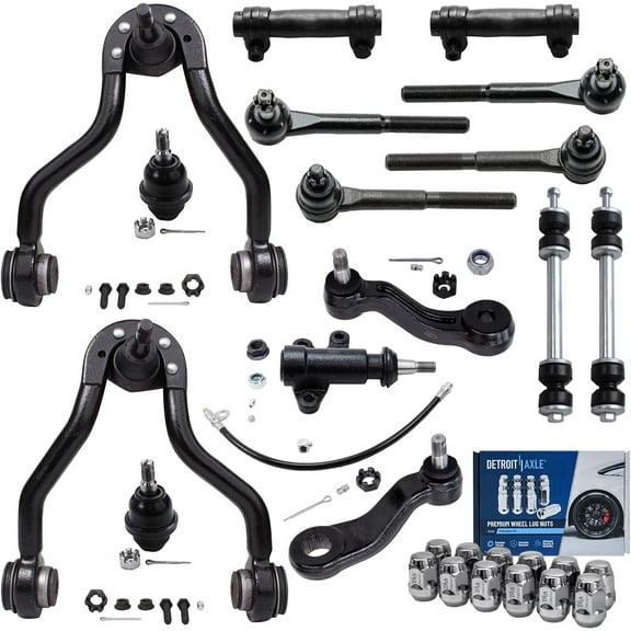 Detroit Axle - 4WD Front Upper Control Arms Ball Joints Sway Bars Tie Rods   12pc Lug Nuts Replacement for K1500 Yukon Tahoe Escalade - 27pc Set