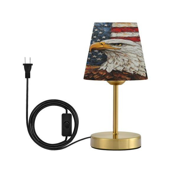 Modern Minimalist Cone Desk Lamp Antique Bronze Base & Linen Shade Bedside Table Lamp for Bedroom Living Room, Office, Dorm Majestic Bald Eagle Small