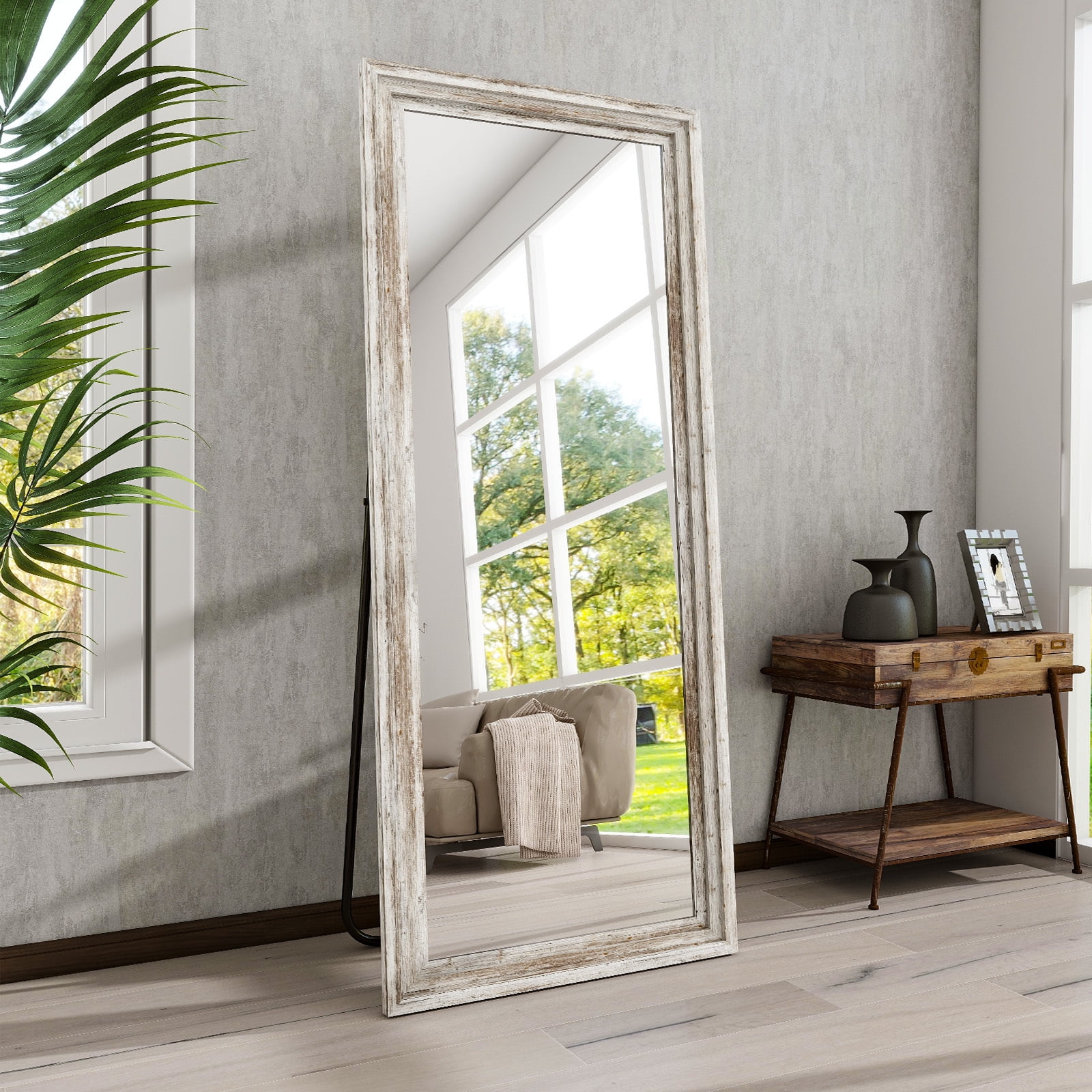 BEAUTYPEAK 21"x 64" Classic Paulownia Wood Framed Rectangle Full Length Mirror, White