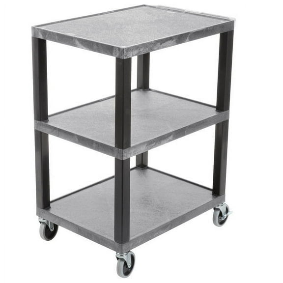 Luxor 18" x 24" x 34" Tuffy Three Shelf Flat Utility Cart - Gray With Black Legs