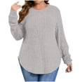 thumbnail image 3 of Frostluinai Plus Size Tops for Women Long Sleeve Ribbed Knit Pullover Crew Neck Casual T Shirts Basic Solid Color Shirts Split Curved Hem Tees, 3 of 8