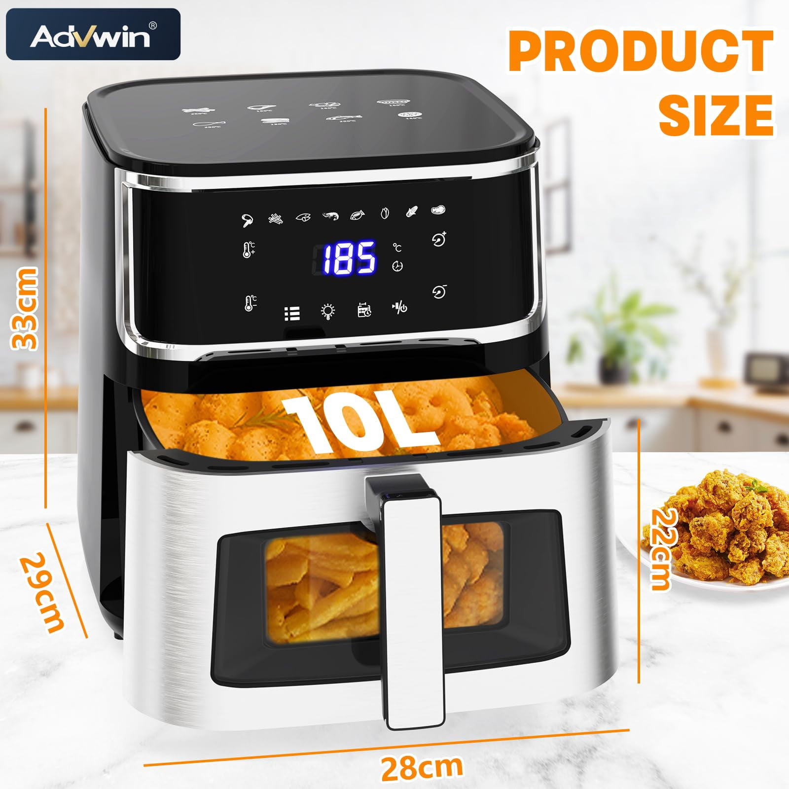 Yilush Multifunctional Digital Air Fryer+ Rotisserie, Dehydrator, Convection Oven, 17 Touch Screen Presets Fry, Roast, Dehydrate, Bake, XL 7L Family Size, Auto Shutoff, Large Easy-View Window, Black