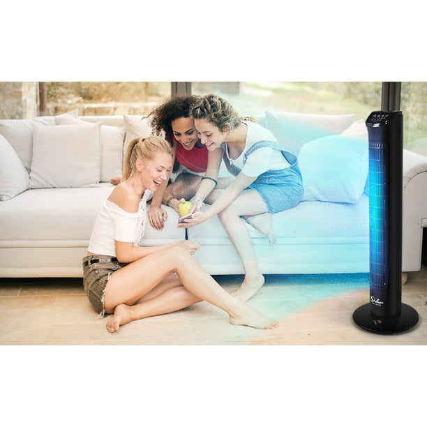 Seaside Kro Simuler 32 inch Electric Oscillating Tower Fan, Home Cooling Fan with Remote  Control, LED Display, 3 Modes, Timer, Portable Bladeless Fan, Stand Up  Floor Fan for Living Room, Bedroom, Office, Black, D6317 - Walmart.com