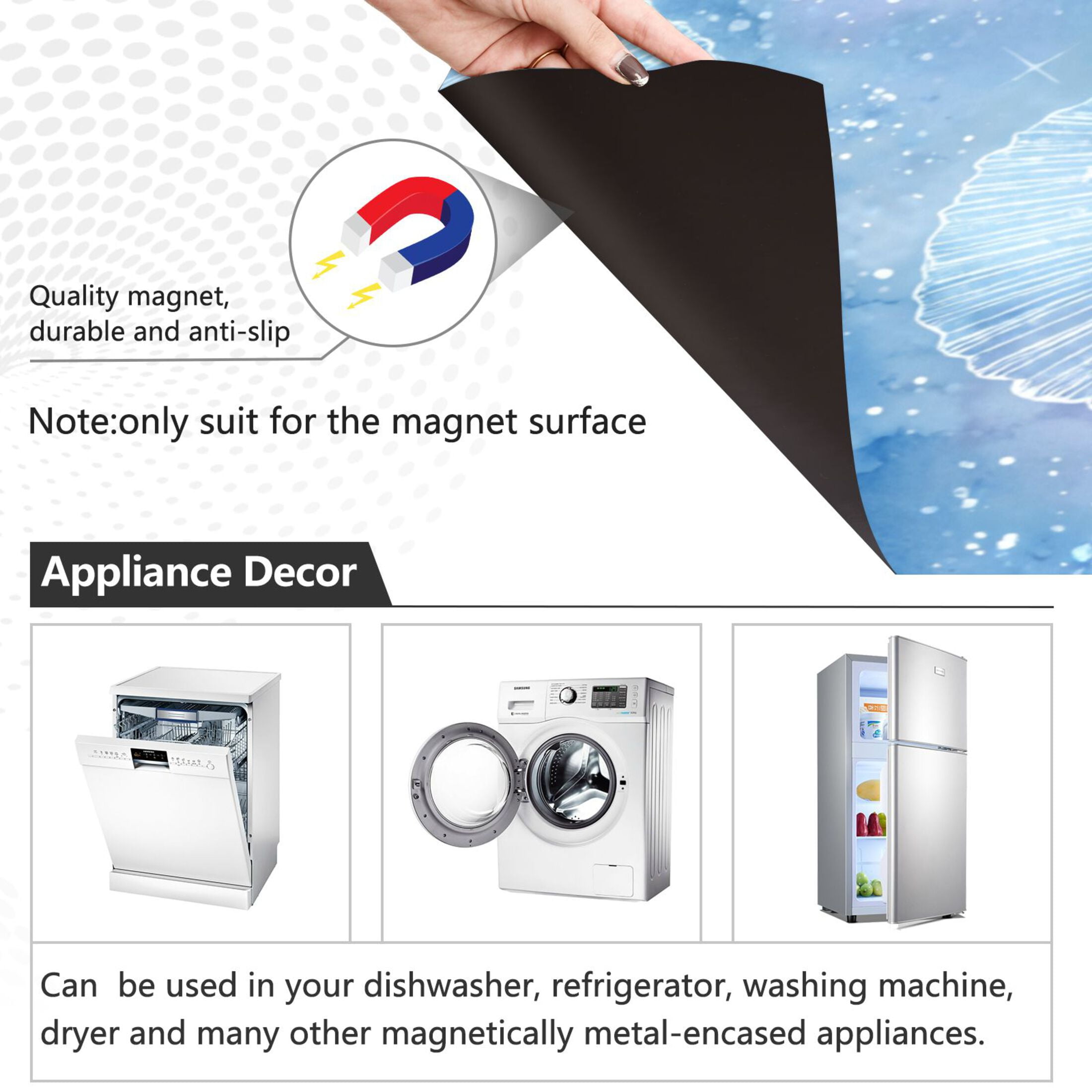 Dishwasher Magnetic Refrigerator Magnet Cover Sticker Home Decorative 23"x26" Blue Sea Shell Pattern