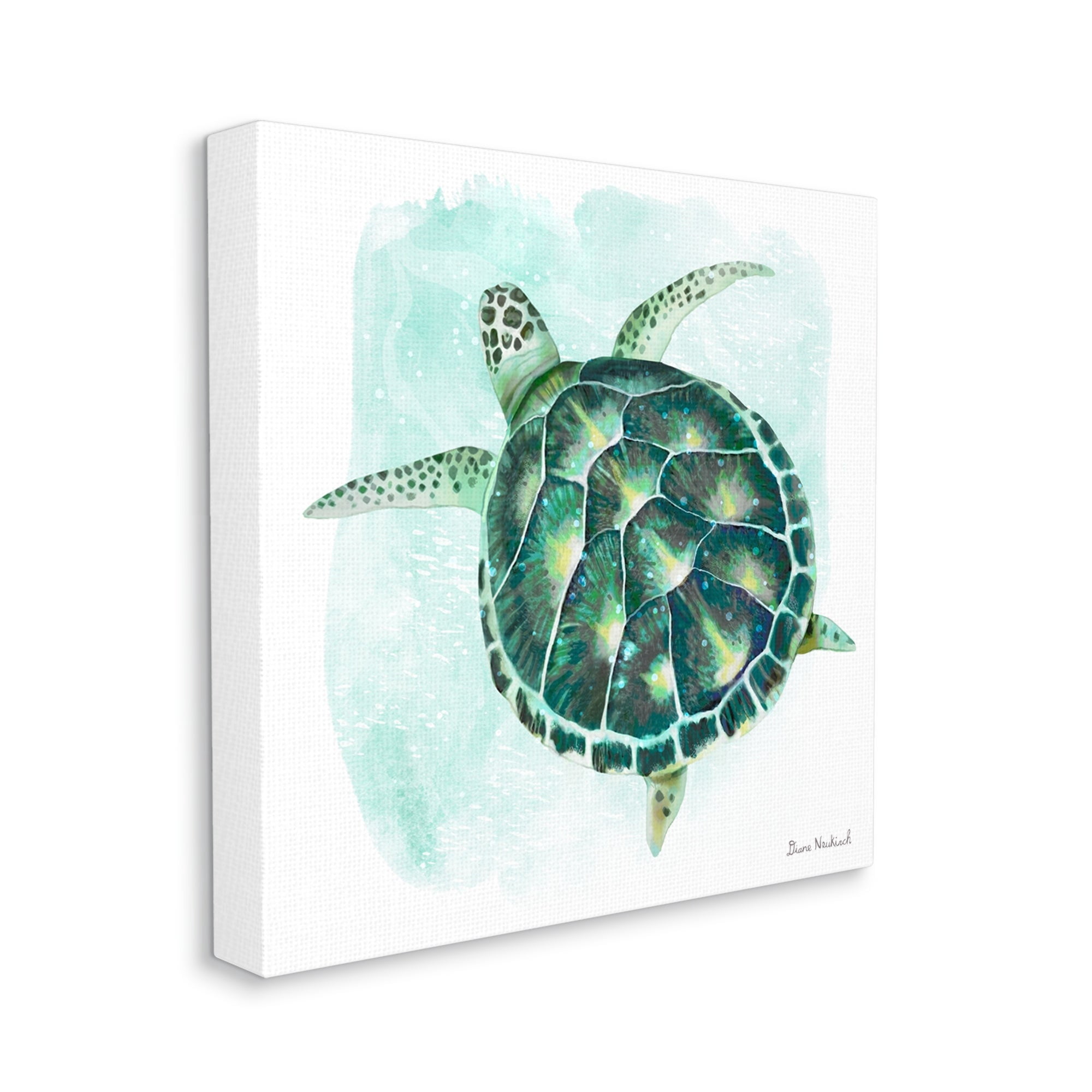 Stupell Industries Green Speckled Sea Turtle Swimming Ocean Water Painting Gallery Wrapped Canvas Print Wall Art, Design by Diane Neukirch