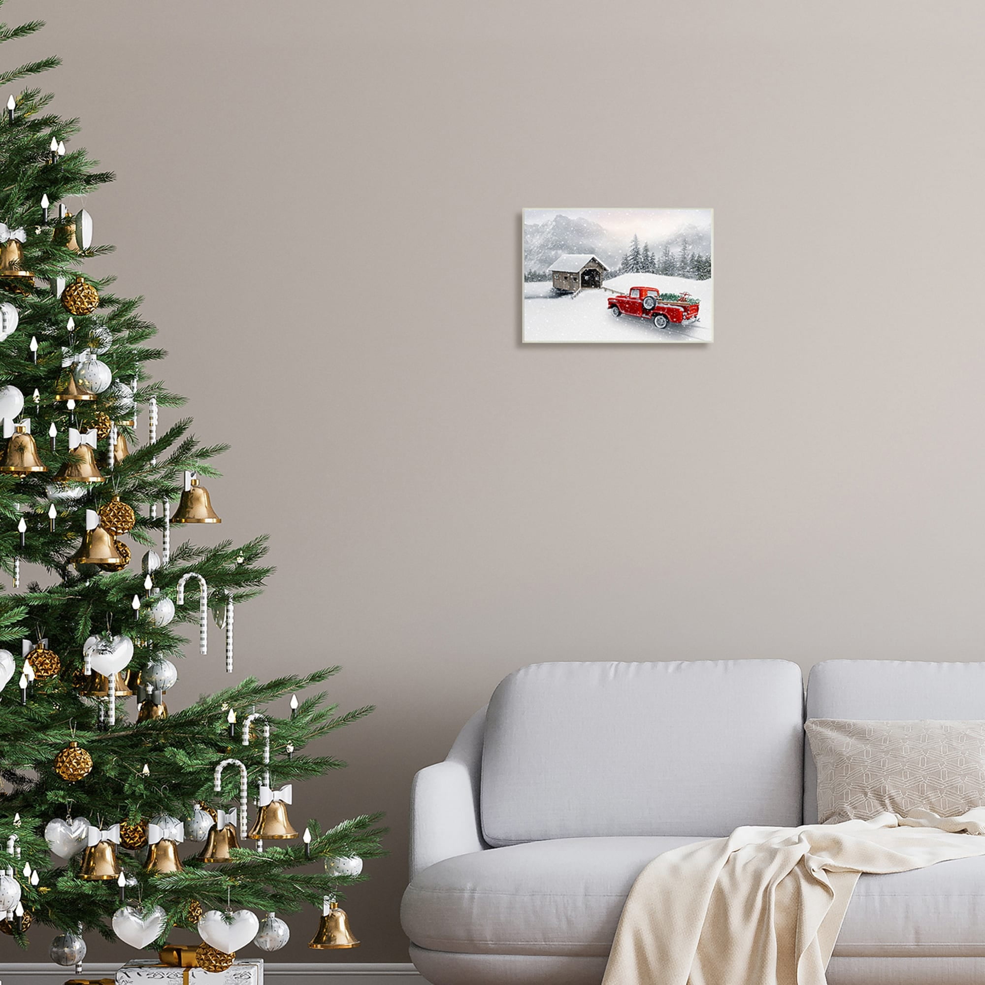 Relaxing Snowcapped Mountain Scenery Vintage Red Truck Transportation Painting Unframed Art Print Wall Art