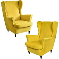 XmhyTop 2 Sets Velvet Stretch Wingback Chair Sofa Slipcover Solid Color Plush Sofa Cover Furniture Protector Couch Soft with Elastic Bottom, Ginger