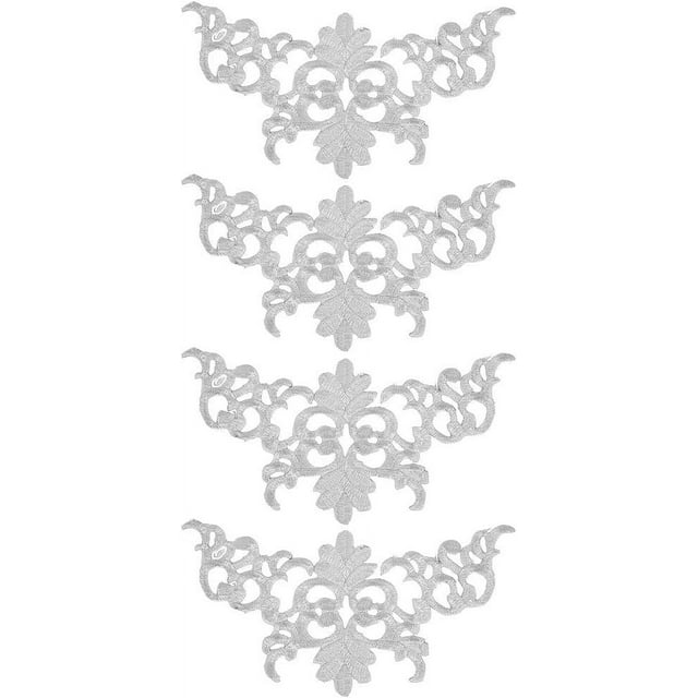 HUGFEGWE 4Pcs Embroidery Flower Patches,Embroidered Patch Floral Appliques Sewing Cloth Repair Sticker for Wedding Prom Dress Decoration Clothes DIY Clothing Jeans Backpacks (Silver - B) CA919-156020