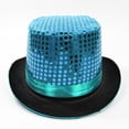 thumbnail image 2 of Sequin Top Hat for Adults - Glittery Stage Magician Jazz Hat, Shiny Carnival Party Prop & Costume Accessory, Vintage Nightclub Performance Headwear Sky Blue, 2 of 3