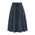 thumbnail image 4 of vigerkar Women Casual Cotton Linen Skirts Frill Tie Waist A-Line Midi Skirt with Pockets Navy, XL, 4 of 8
