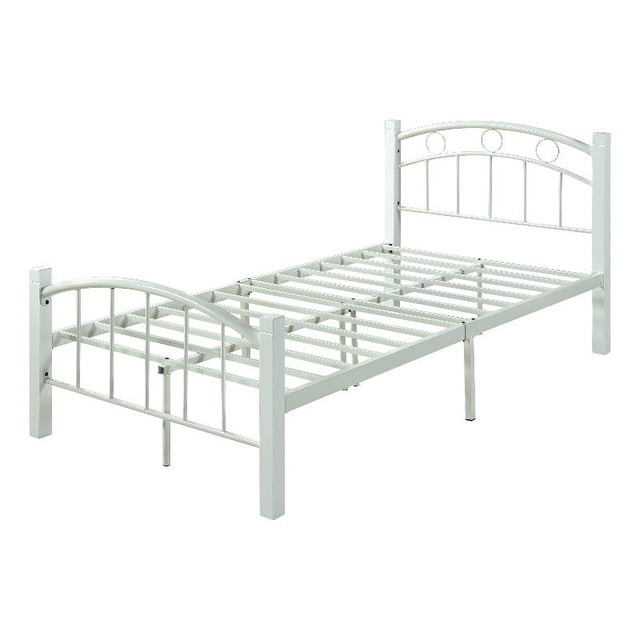Hodedah Complete Metal Platform Bed w/ Headboard & Footboard Twin Size in White
