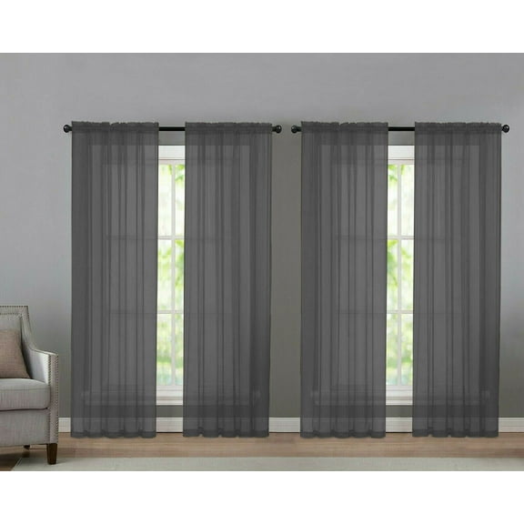 Kate Aurora Gray Rod Pocket Sheer Curtains, 52” x 84” (4 Panels)