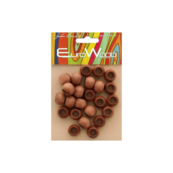 John Bead Euro Wood Beads - Light Brown, Round, Large Hole, 14 mm x 11 mm, Pkg of 25